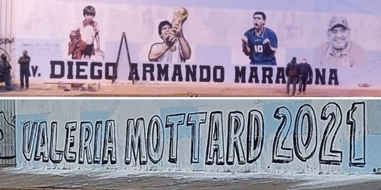 Indignación: candidata de Miguel Ángel Pichetto tapó un mural de Diego Maradona en La Matanza