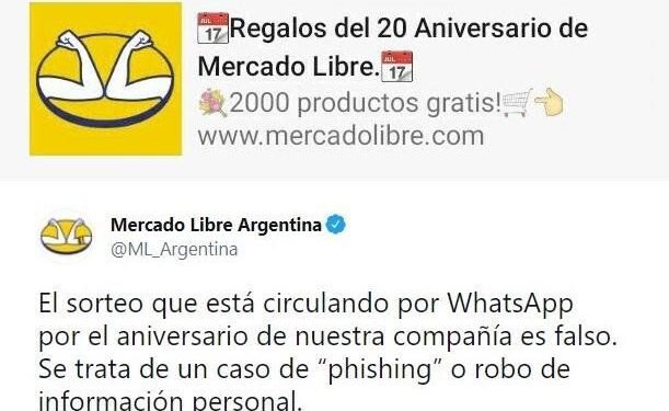 Estafa por WhatsApp: el falso mensaje viral que ofrece productos gratis por el aniversario de Mercado Libre