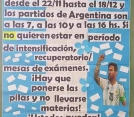 Qatar 2022: colegio incentiva a sus alumnos a no llevarse materias para ver el Mundial